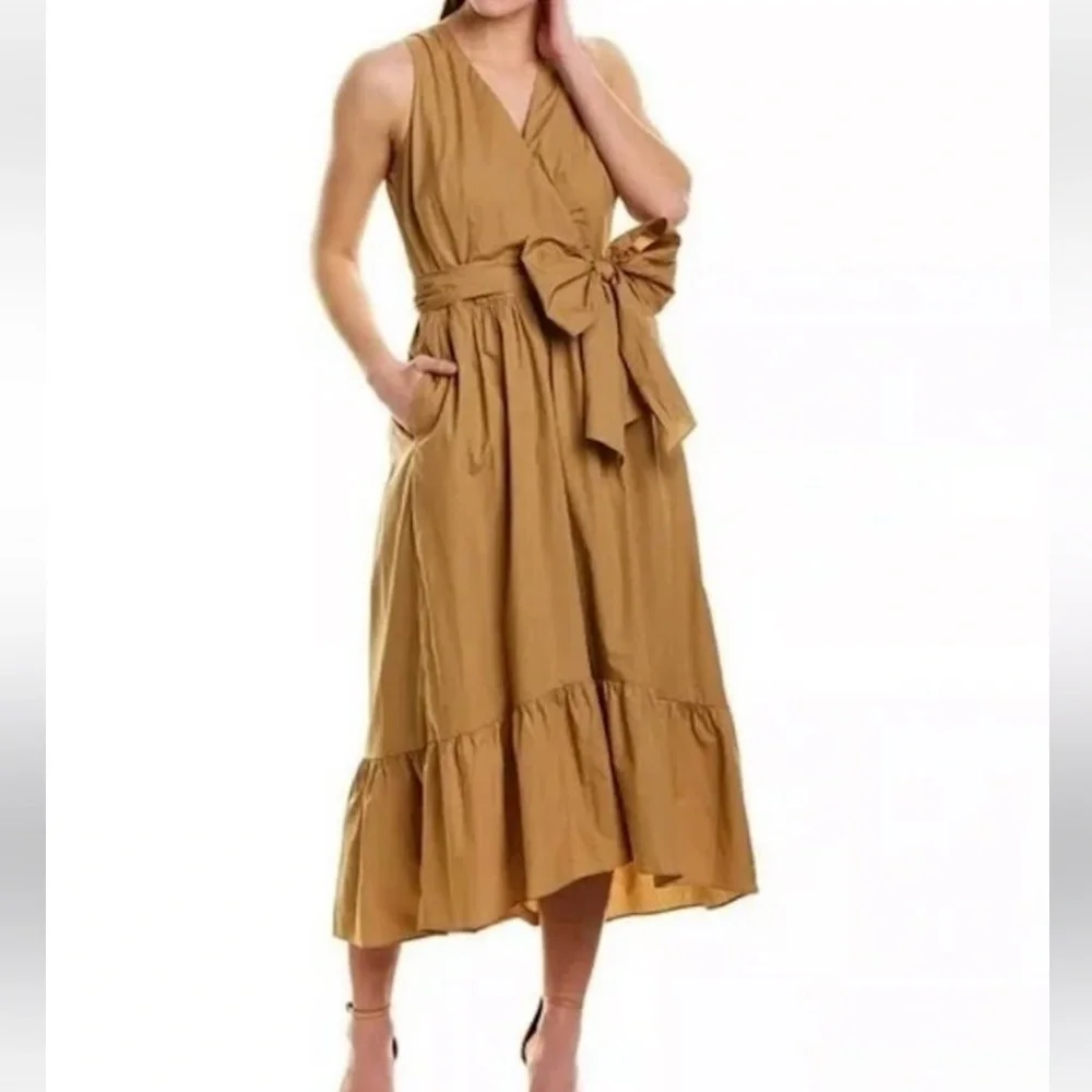 J. Crew Faux Wrap Cotton Poplin Dress In Camel - Picture 6 of 11